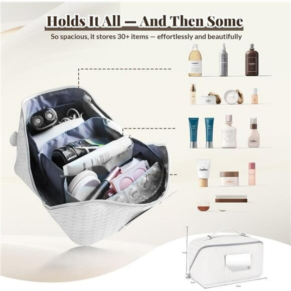 Large travel makeup bag with mirror hanging toiletry cosmetic organizer checkere - Picture 4 of 7